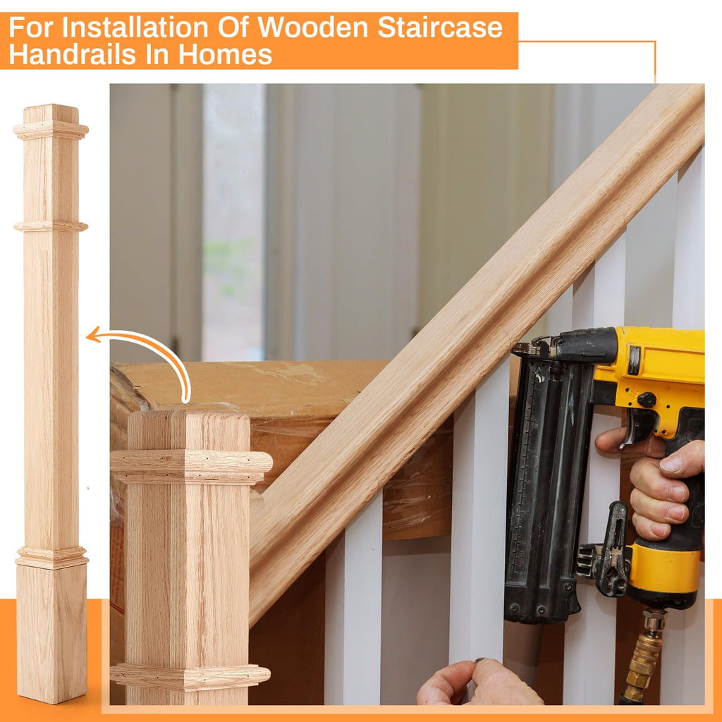 1 Pcs 56 Inch Red Oak Stair Newel Post with 3 1/2" Post and 4 1/2" Pedestal, Wood Box Newel with Pedestal for