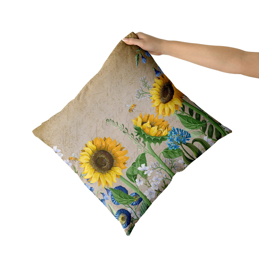 Sunflower Throw Pillows Butterfly Pillow Covers Honeybee Throw Pillow Cover Watercolor Yellow and Blue Floral