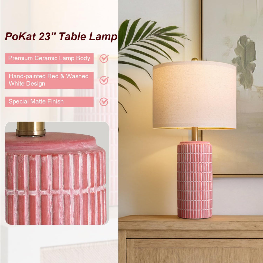 23" Ceramic Table Lamps, Farmhouse Bedside Lamps Set of 2, Rustic Nightstand Lamps Sideboard Entryway Hallway Decor