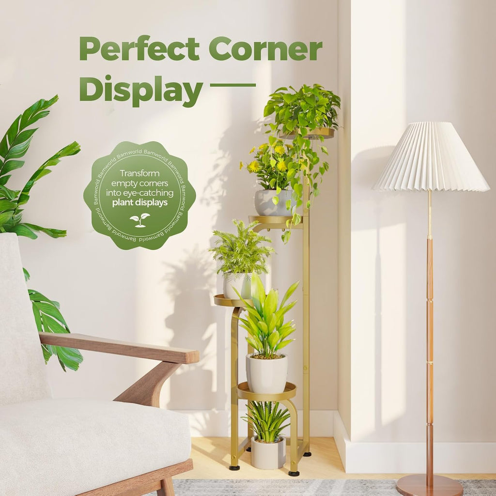 Corner Plant Stand Indoor Outdoor Tall Metal Flower Pot Stands | 4 Tier Gold Heavy Duty Plant Shelf Garden Balcony