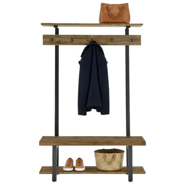 Pomona Solid Wood Entryway Hall Tree with Shoe Bench, Rustic Brown, 48 Inch