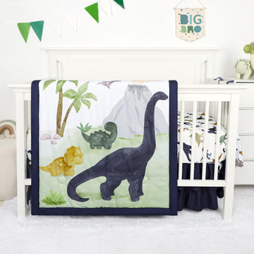 4-Piece Crib Bedding Set, Baby Nursery Bedding Sets for Boys Includes Comforter, Fitted Crib Sheet, Crib Skirt, and