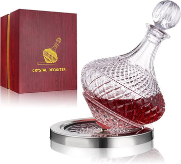 Spinning wine decanter with stopper, 50 oz red wine decanter crystal and gift box, for wedding gift, birthday