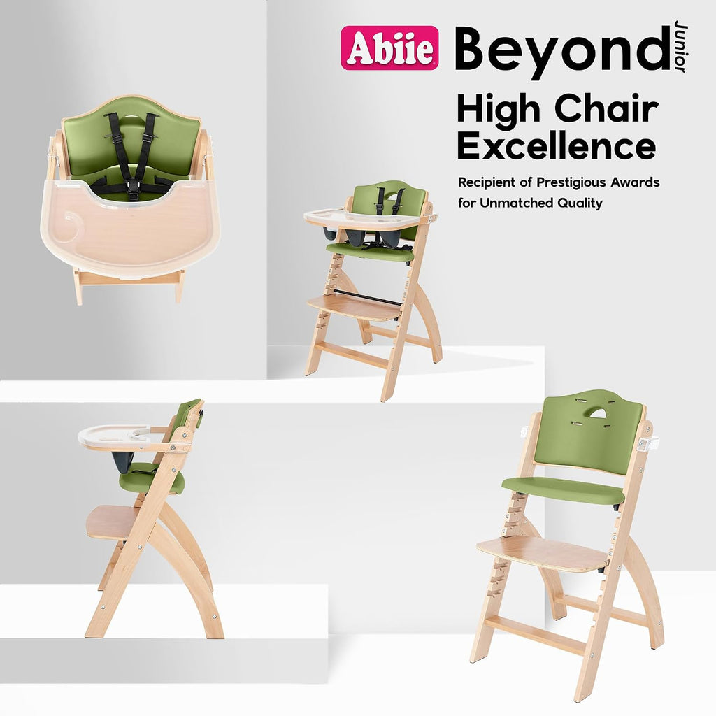 Beyond Junior Convertible Wooden High Chair with Removable Tray - Natural Olive | 3-in-1 Adjustable Highchair for