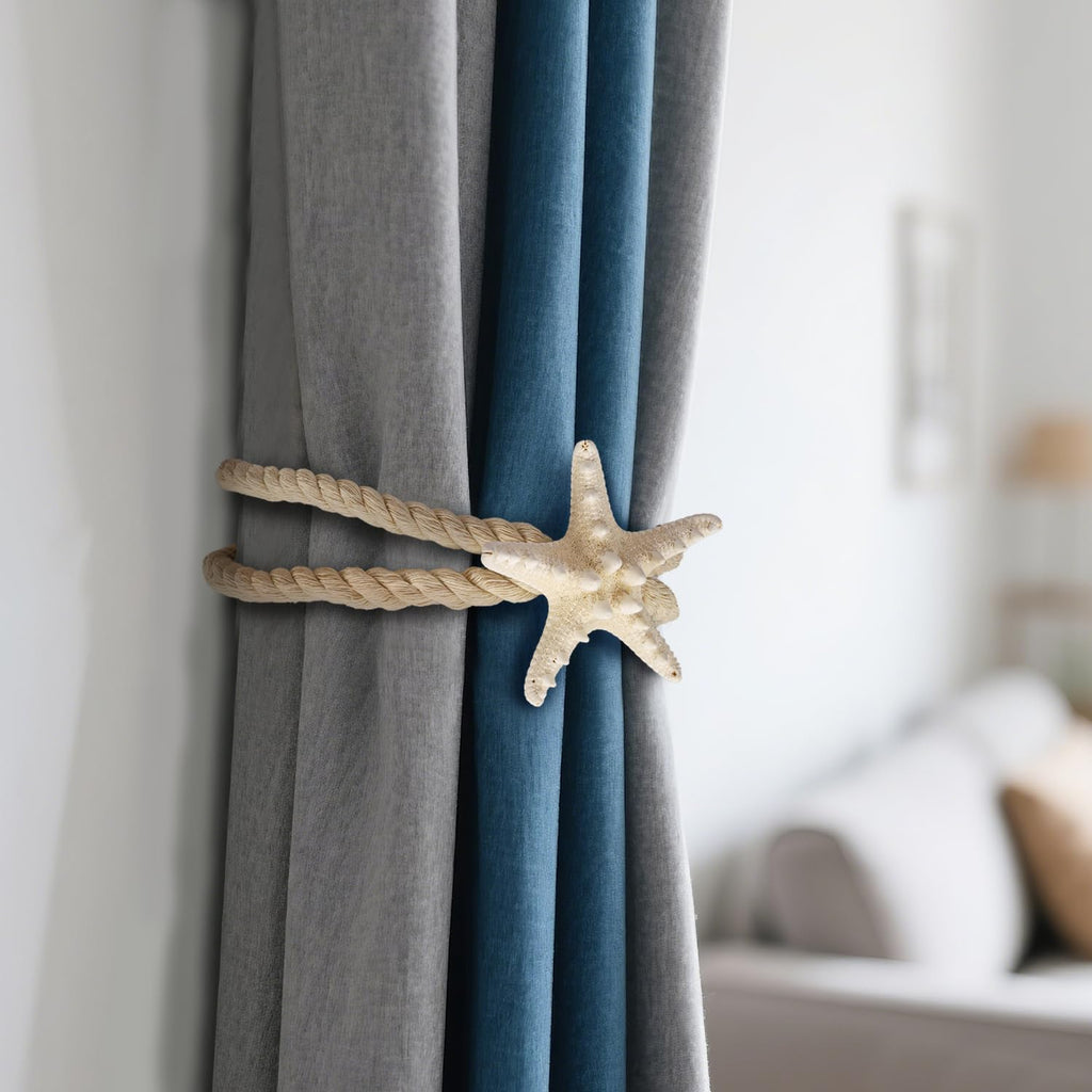 Natural Starfish Curtain Tiebacks, Handmade Woven Rope Curtain Curtain Ties Blinds Accessories for Outdoor - 2 Pcs