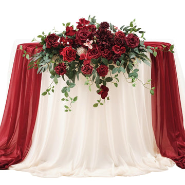 Artificial Sweetheart Flower Swag with Tablecloth and Table Runner, Pack of 3 Floral Arrangement for Wedding