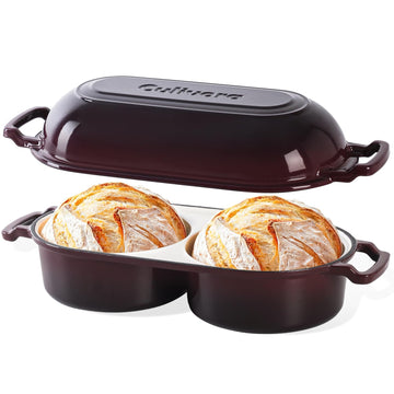 Cast Iron Double Dutch Oven, Mini Enamel Sourdough Bread Pan with Lid, Fig