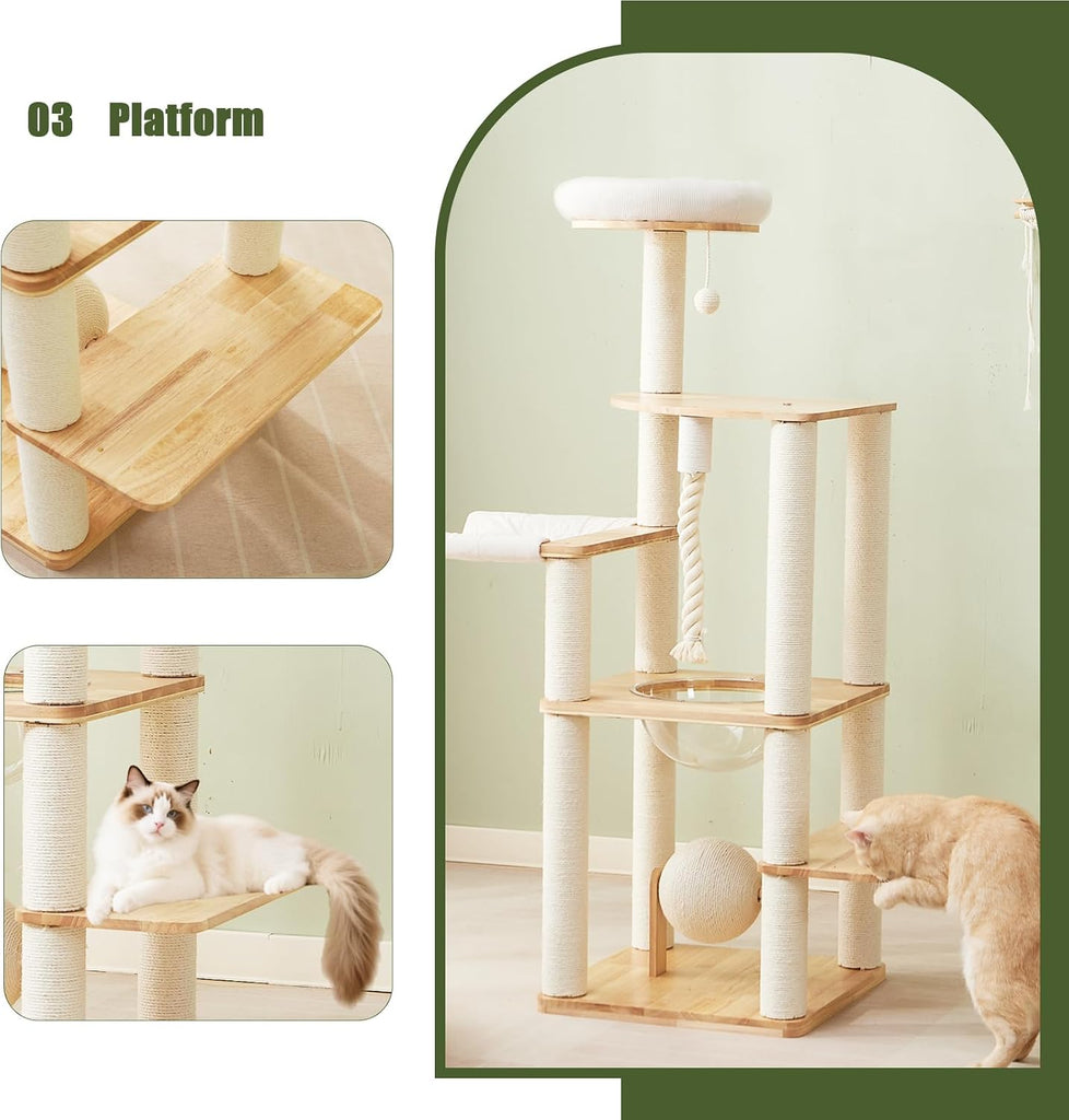 60 in Multi-Level Rubberwood Cat Tower