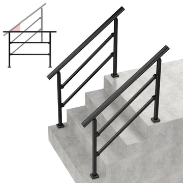 2 Pack Handrails for Outdoor Steps, Black Stair Handrail Fit 1-4 Steps