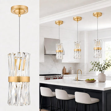 Brush Gold Pendant Lights Kitchen Island, 3-Pack, K9 Crystal