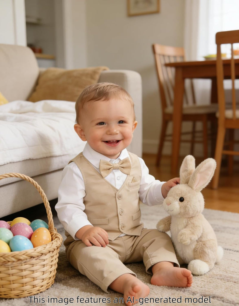 4Pcs Baby Boy Suits Dress Outfit Shirt Pants Bowtie Vest Set