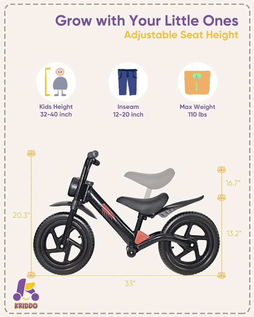 Kids Balance Bike 2-5 Years, Toddler Balance Bike with Front Light