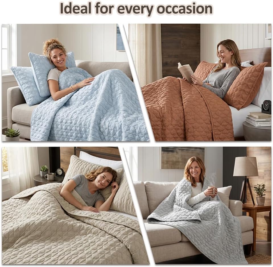 Light Beige Quilt King Bedding Set with 2 Pillow Shams, Lightweight Soft Bedspread Coverlet, Thin Comforter Bed Cover