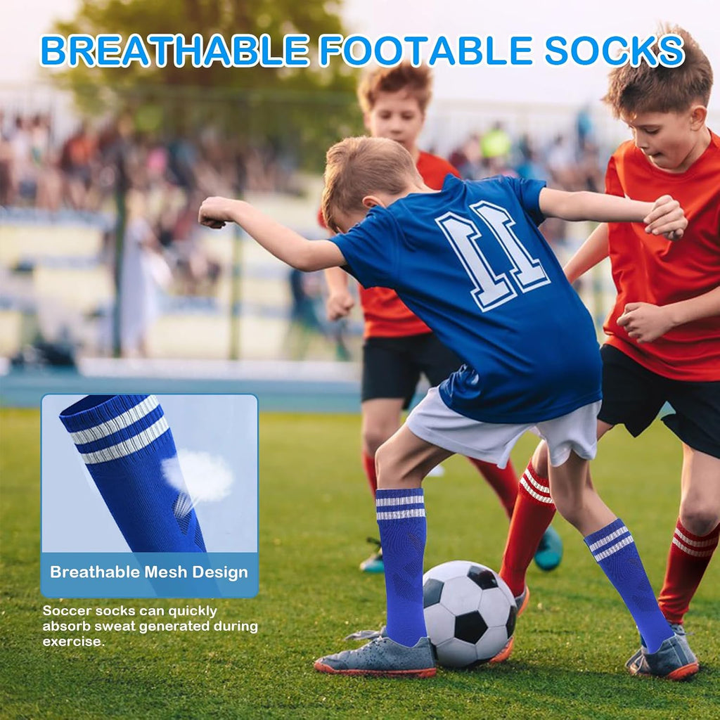 3 Pairs Kids Soccer Socks Striped Knee High Tube Socks Football Uniform Sports Socks for Boys Girls Old