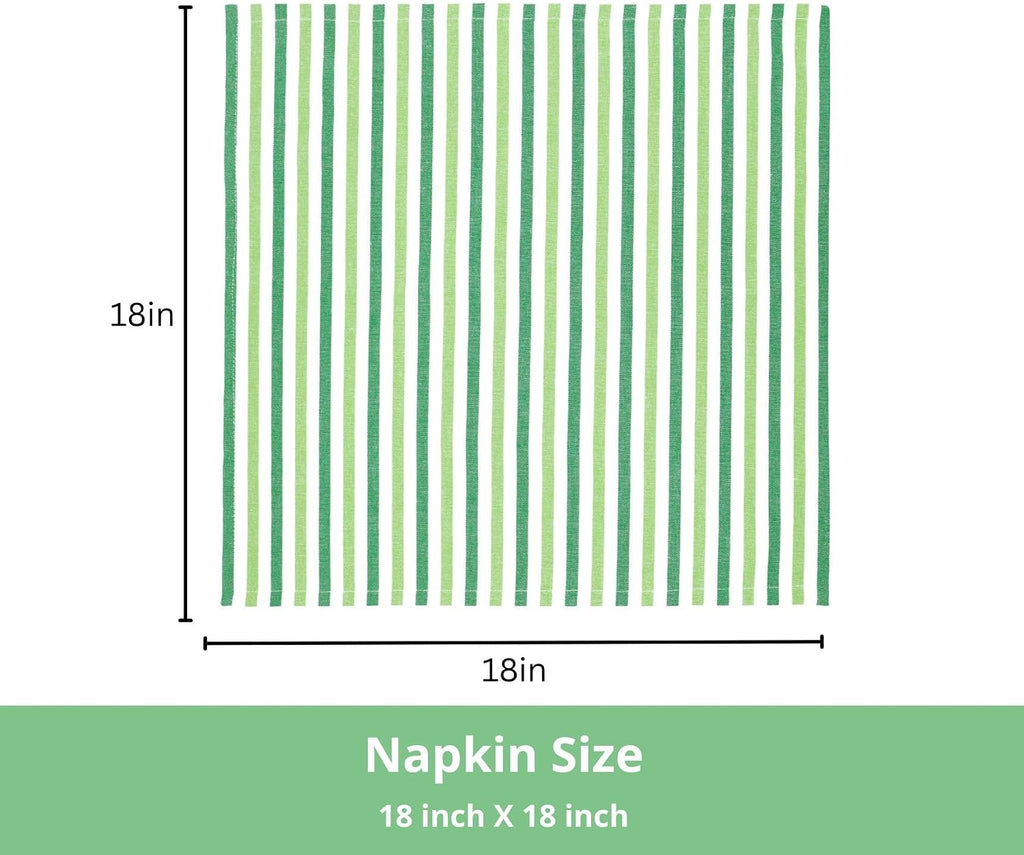 Plain Striped Cloth Napkins - Set of 12-100% Cotton - 18 x 18 Inch -St Patricks Day and Perfect Everyday Use Dinner