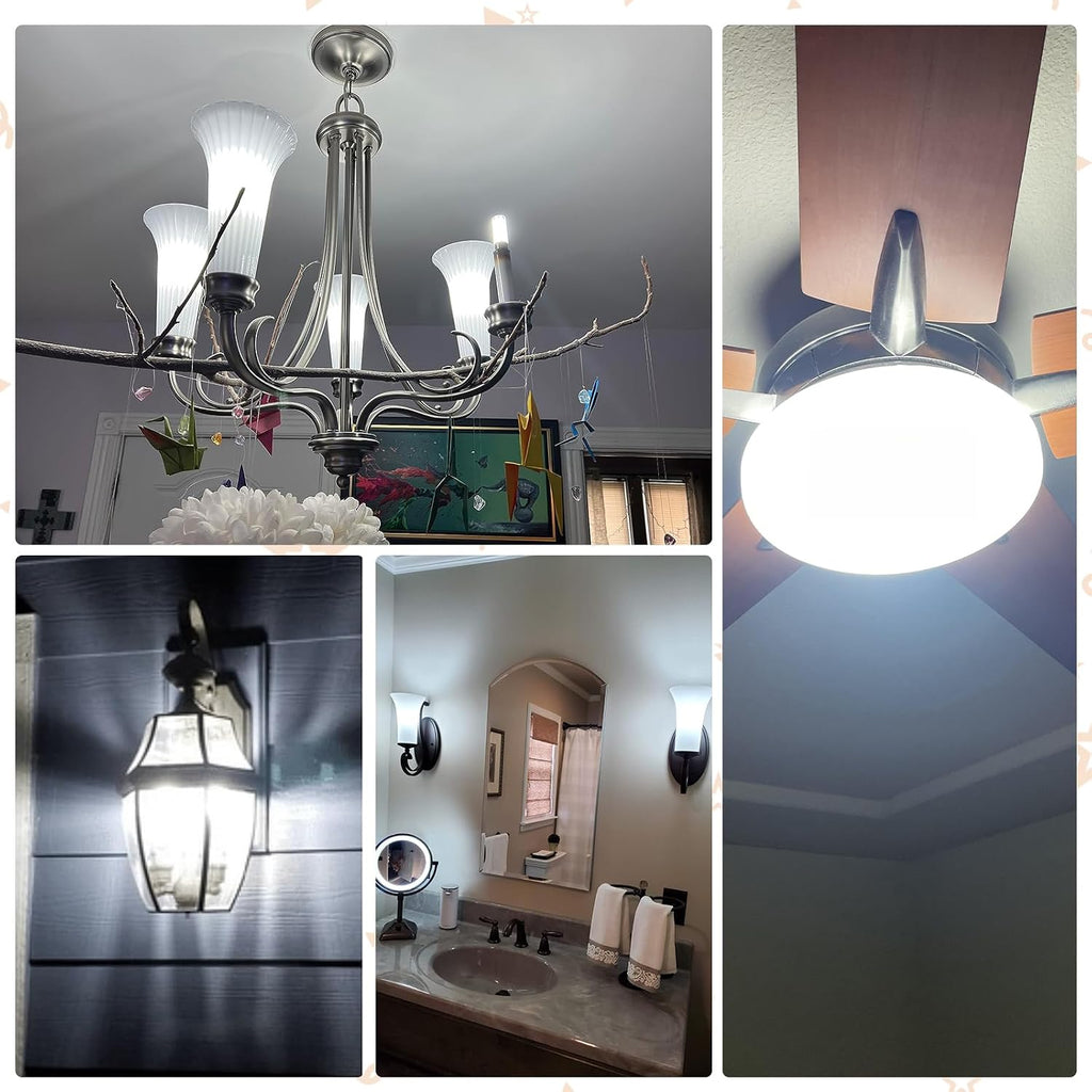 E12 Candelabra LED Light Bulbs 60W Equivalent, 6000K Daylight White, Dimmable LED Chandelier Bulb, 6W 600Lumens
