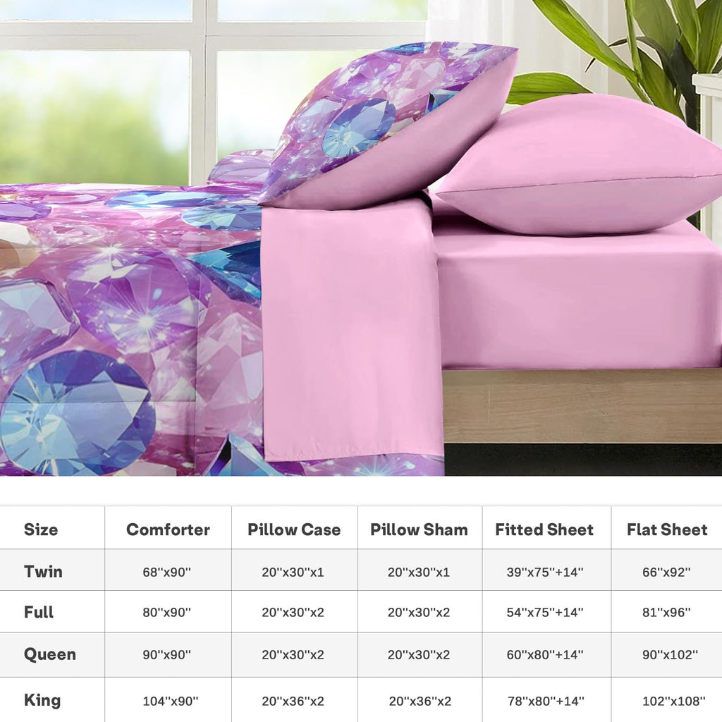 Twin Comforter Set with Sheets, 5 Pieces Crystal Pink Bedding