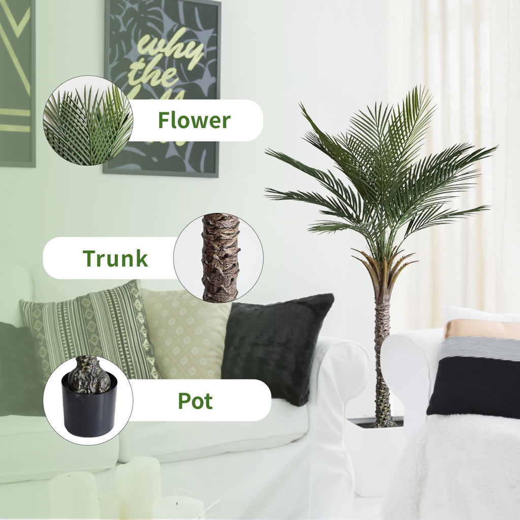 Artificial Palm Tree 5 Ft Tall UV Rated Faux Tropical Palm Plant in Pot for Indoor or Outdoor Home Office Decor