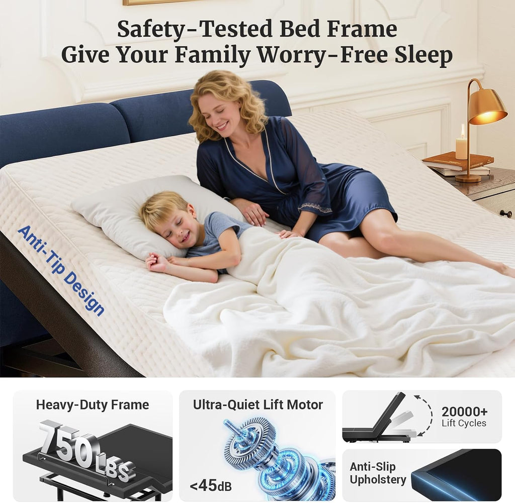 T450 Adjustable Bed Frame Queen with Remote, Ergonomic Adjustable Base with Head & Foot Incline, Zero Gravity