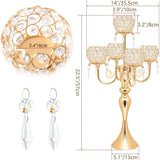 2 PCS Kehail Crystal Table Decoration Gold Candle Holder with Pendant, 5 Arm Candelabra Holder Beautiful Hollow
