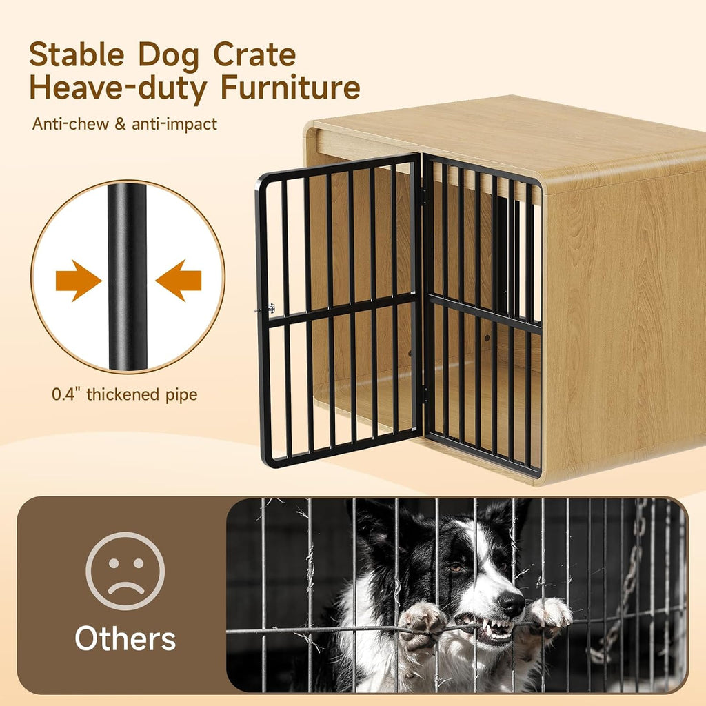 32" Dog Crate Furniture End Table for Medium Dogs, Natural Oak