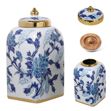 12.5" H Ceramic Kitchen Canisters for Countertop, Tea & Coffee Bean Storage Canister with Airtight Lid, Blue and