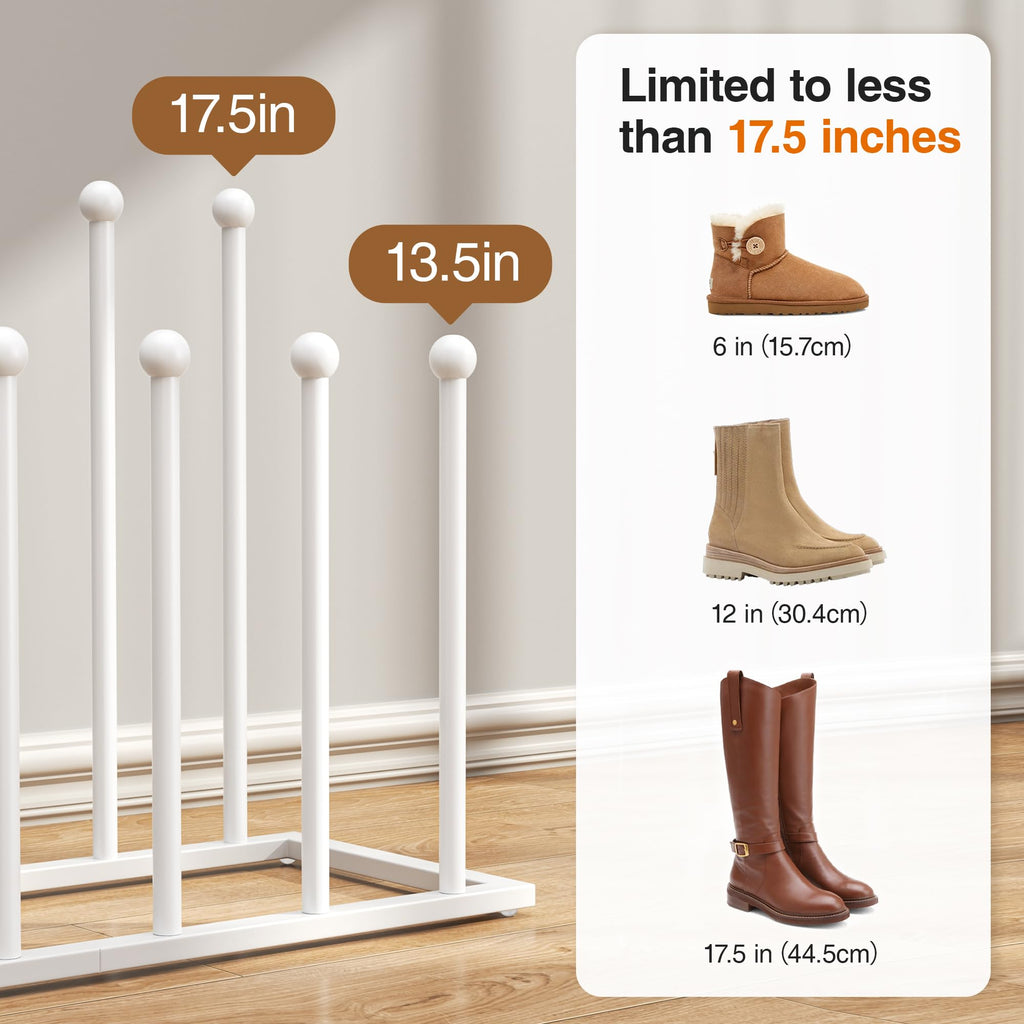 Freestanding Boot Rack, Shoe Storage Organizer Fit for 6 Pairs, White