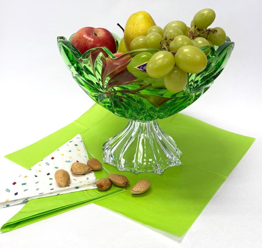 11.25-Inch Bohemian Crystal Footed Fruit Bowl FLORA, Gift Platter, Crystal, Deep Plate, Green