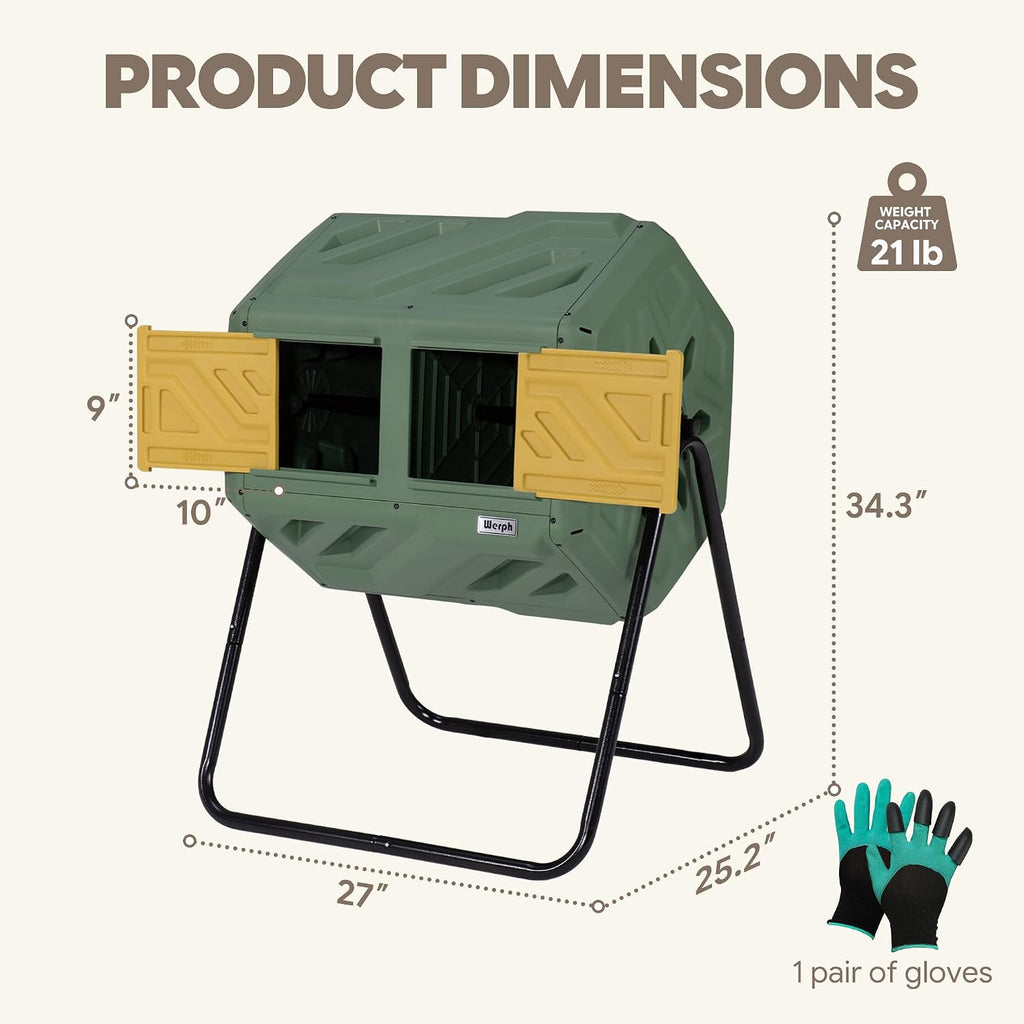 43 Gal Outdoor Compost Bin for Garden & Kitchen Waste, Grass Green | Fast Assembly, Dual Chamber with Aeration