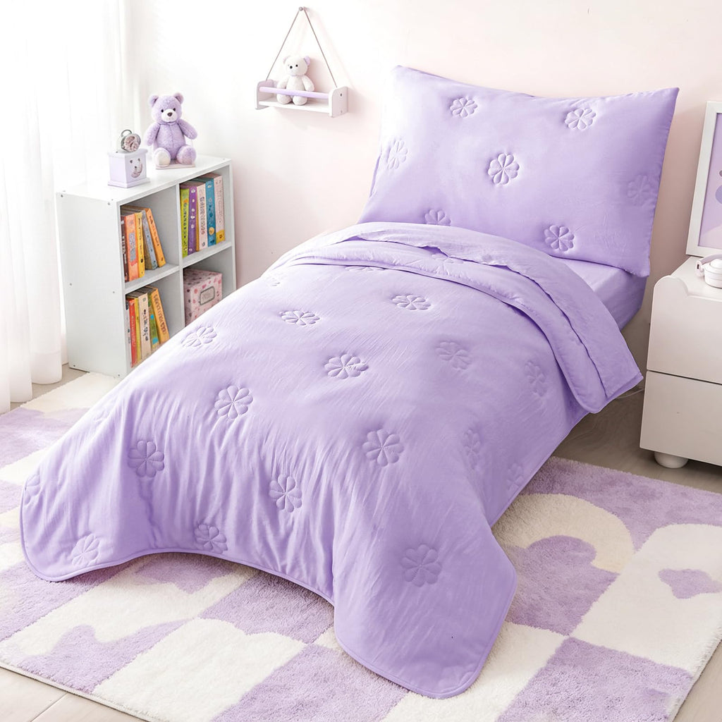 Toddler Bedding Set for Girls Boys Kids Comforter Set Light Purple