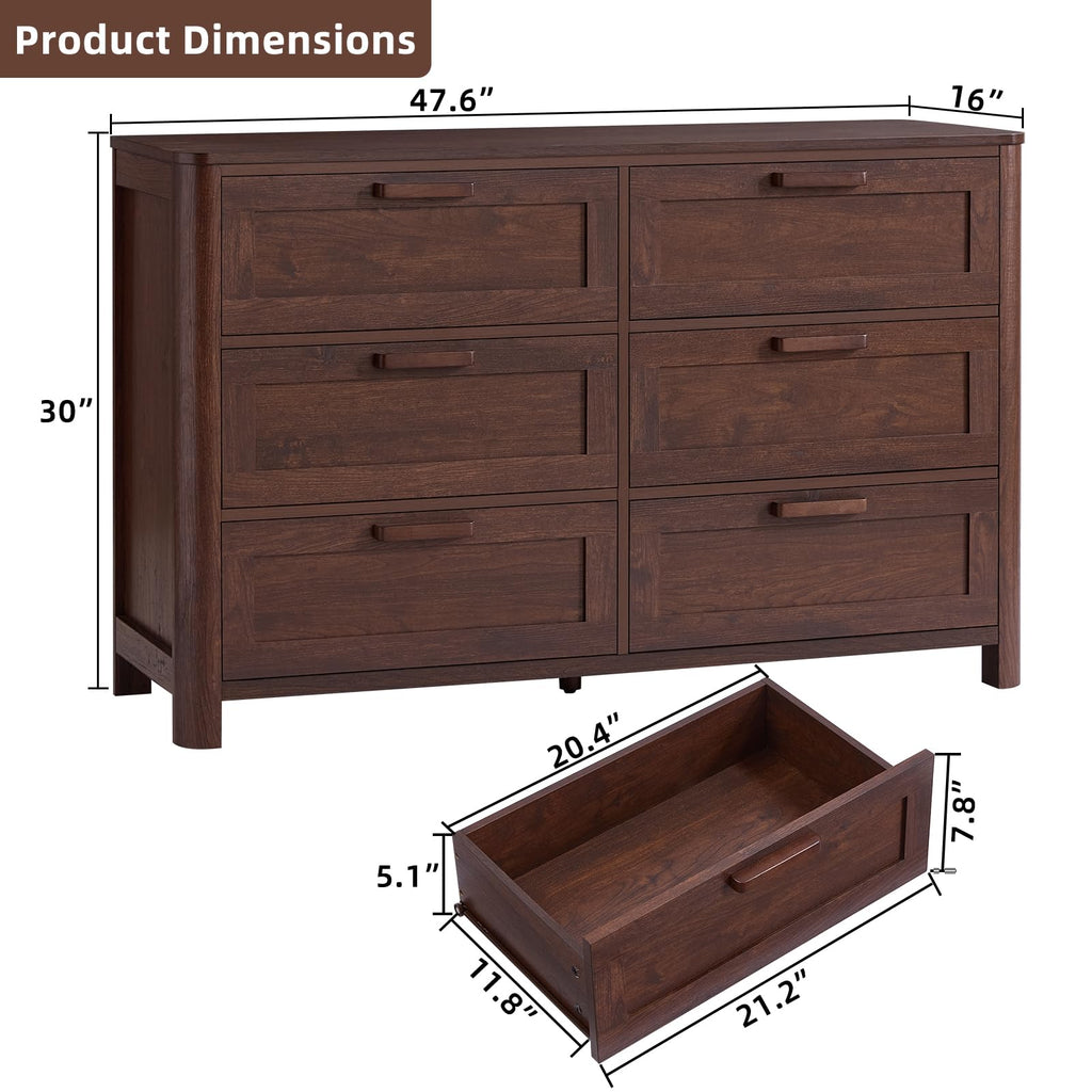 Farmhouse 6 Drawer Dresser, Walnut