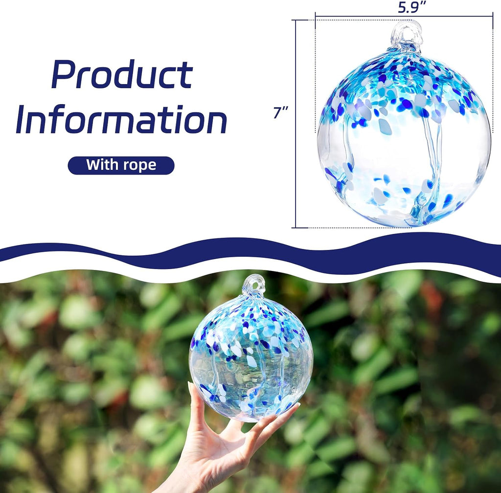 6" Hanging Glass Garden Gazing Ball Hand Blown Glass Witch Ball Christmas Ornament Friendship Balls for Outdoor