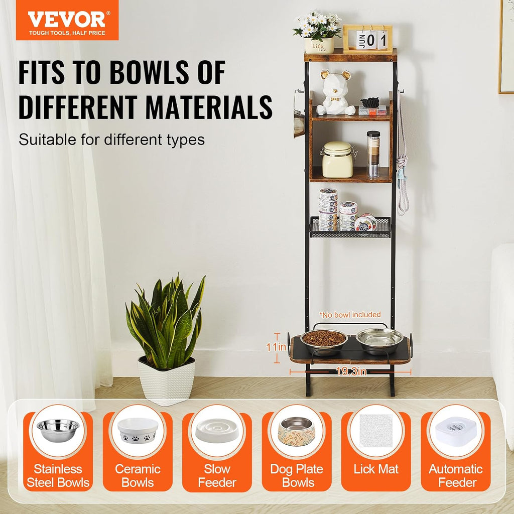 Elevated Dog Bowls with 7 Adjustable Height, Dog Feeding Station with Storage, Raised Dog Bowl Stand, Lifted Dog Bowl