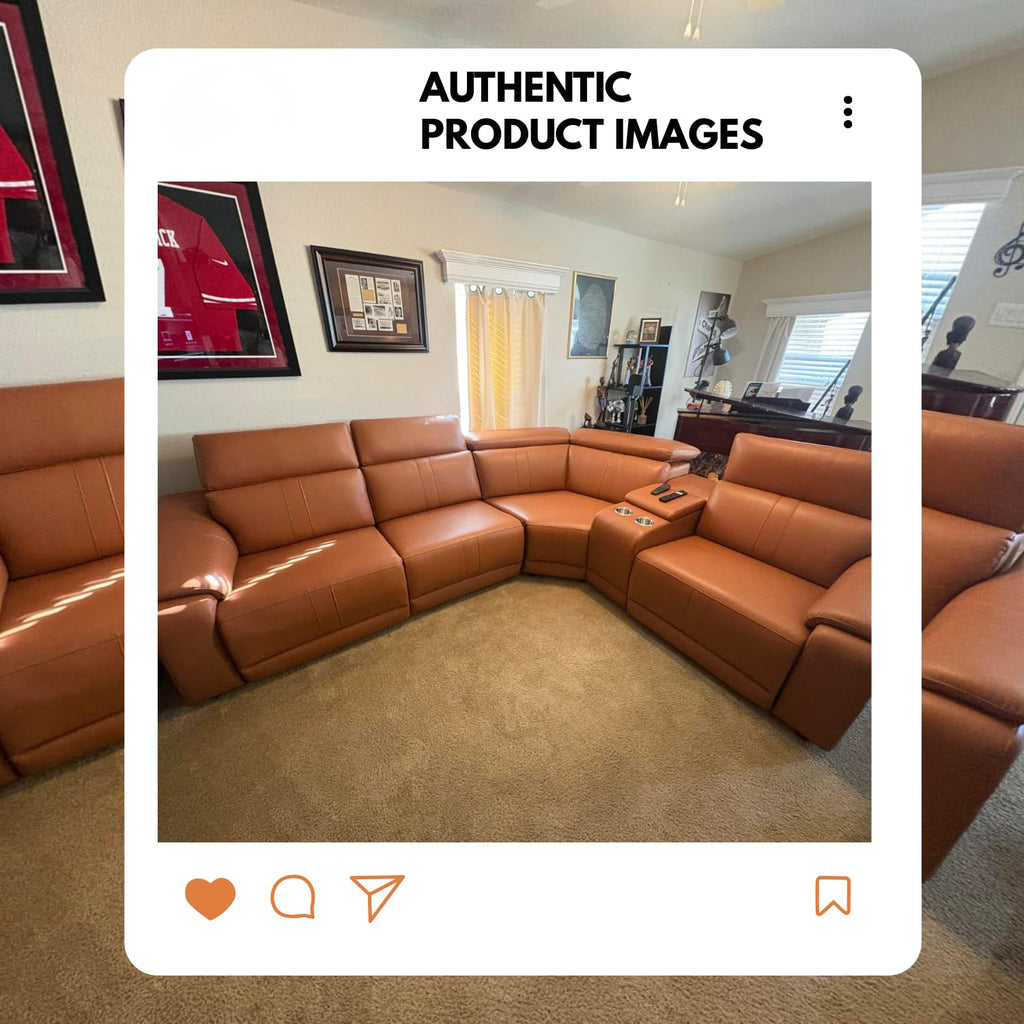 Breathing Leather Recliner Sectional Sofa, 5-Seat Power Reclining Sectional Couch with Adjustable Headrest&Storage