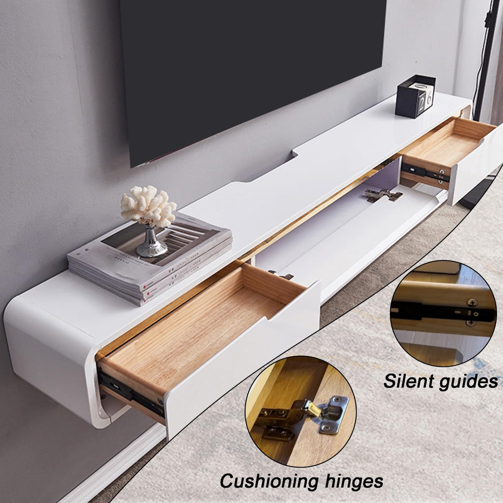Solid Wood Floating TV Stand, with 2 Drawers Floating tv Cabinet, Floating tv Unit wall Mounted, Completely Assembled