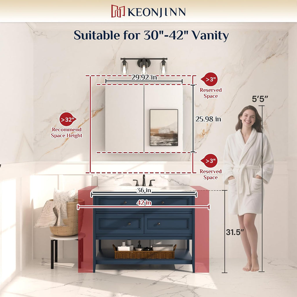 30 x 26 Inch Bathroom Medicine Cabinet with Mirror, Ample Storage | Assembly Needed, Freely Adjustable Shelves