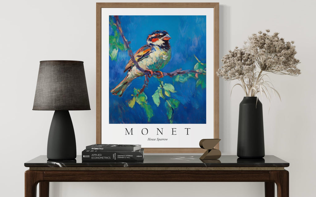 House Sparrow Inspired Claude Monet Bird Poster Art Print - Monet Wall Art Exhibition Collections Artwork Aesthetic