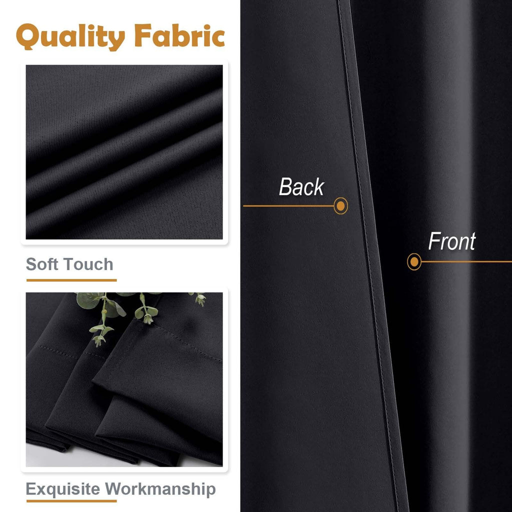 Black Blackout Long Curtains 96 Inch Length 2 Panels, Solid Thermal Insulated Energy Saving Living Room Farmhouse