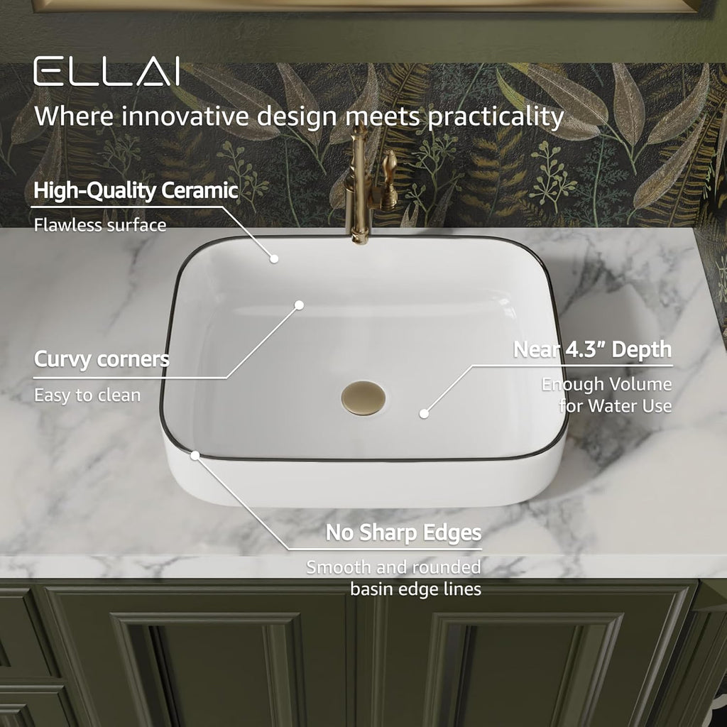 Bathroom Vessel Sink Rectangle Above Counter Porcelain Ceramic Sink Top Mount Rectanglar Countertop Sink for