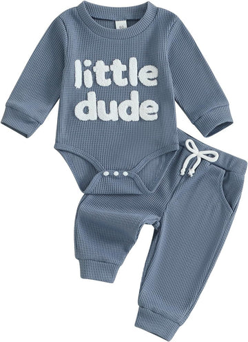 Newborn Baby Boy Clothes Waffle Letter Embroider Long Sleeve Romper Pullover Tops and Pants Sets Fall Winter Outfits