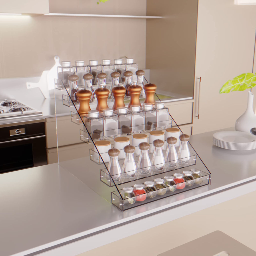 Tiered Spice Rack Acrylic, 7 Tier Clear Spice Rack Organizer for Cabinet, Vertical Spice Rack Shelf Durable Kitchen