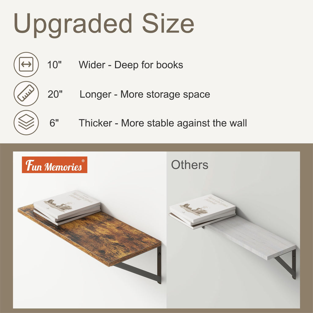 20 Inch Floating Shelves, Deep Wall Shelves, 20 x 10 Floating Shelf, Farmhouse Floating Shelves Decor Storage