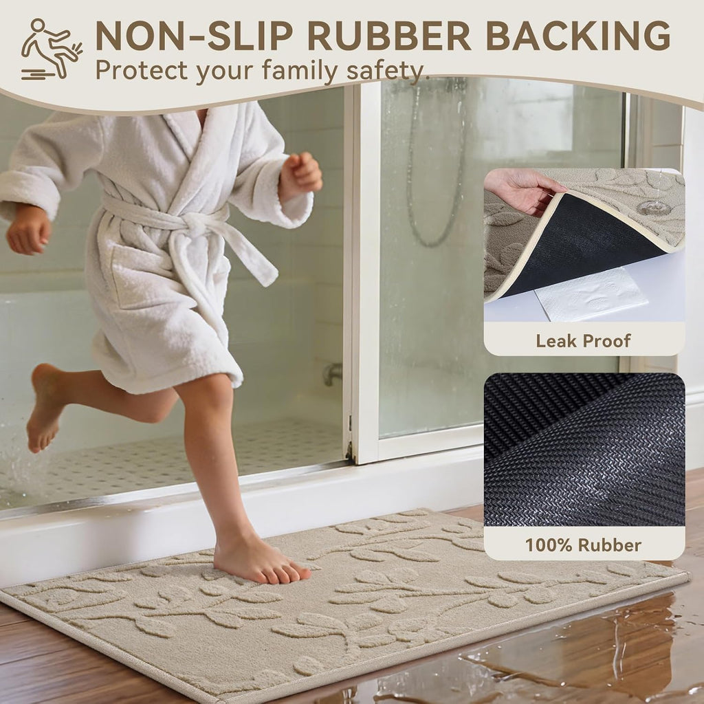 Bathroom Rugs Sets, Thin Non Slip Bath Mat Browm 16"x24"-2 Piece | Quick Dry Absorbent Washable Rubber Backing Bath