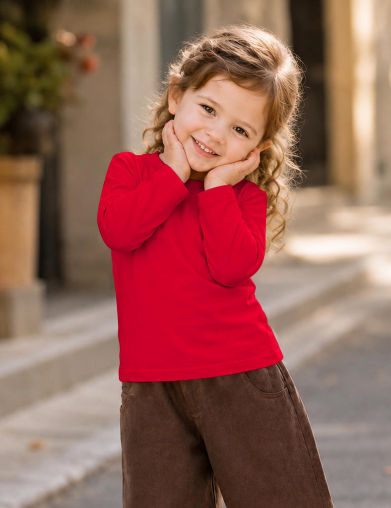 Toddler Girl Long Sleeve Shirt Cotton Solid Color Tshirt Basic Tops