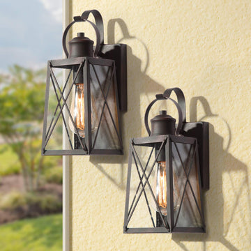 Porch Lights Outdoor Wall Lanterns 2 Pack, Max 60W, Farmhouse Wall Sconces Exterior Wall Mount Lights in Rustic