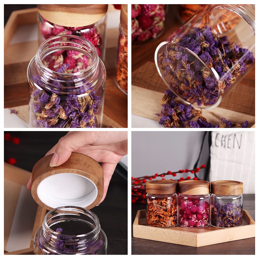 3 Packs Glass Food Storage Jars with Screw Airtight Seal Acacia Wood Lids, Spice Jars with Lids, Organization for Jars