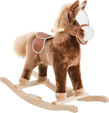 Kids Rocking Horse Wooden Base Ride-On Toy Handle Grip 36M+ Brown