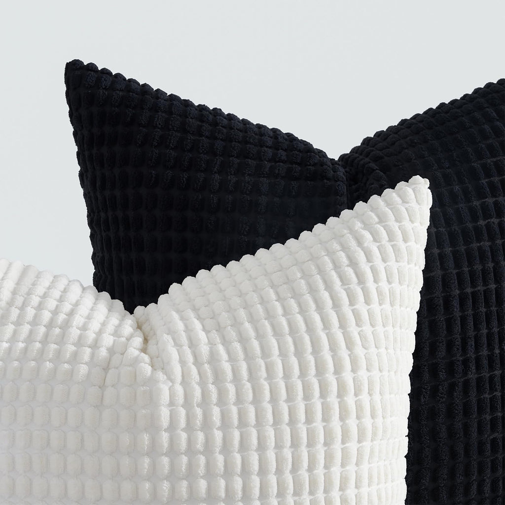 Black and White Couch Pillow Covers 45x45 cm Set of 4, Mid Century Modern White Neutral Corduroy Corn Throw