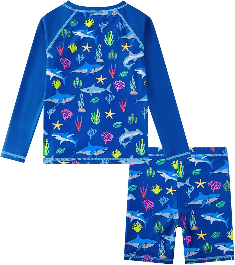 Boys Rash Guard Set UPF 50+ Long Sleeve Swimsuits