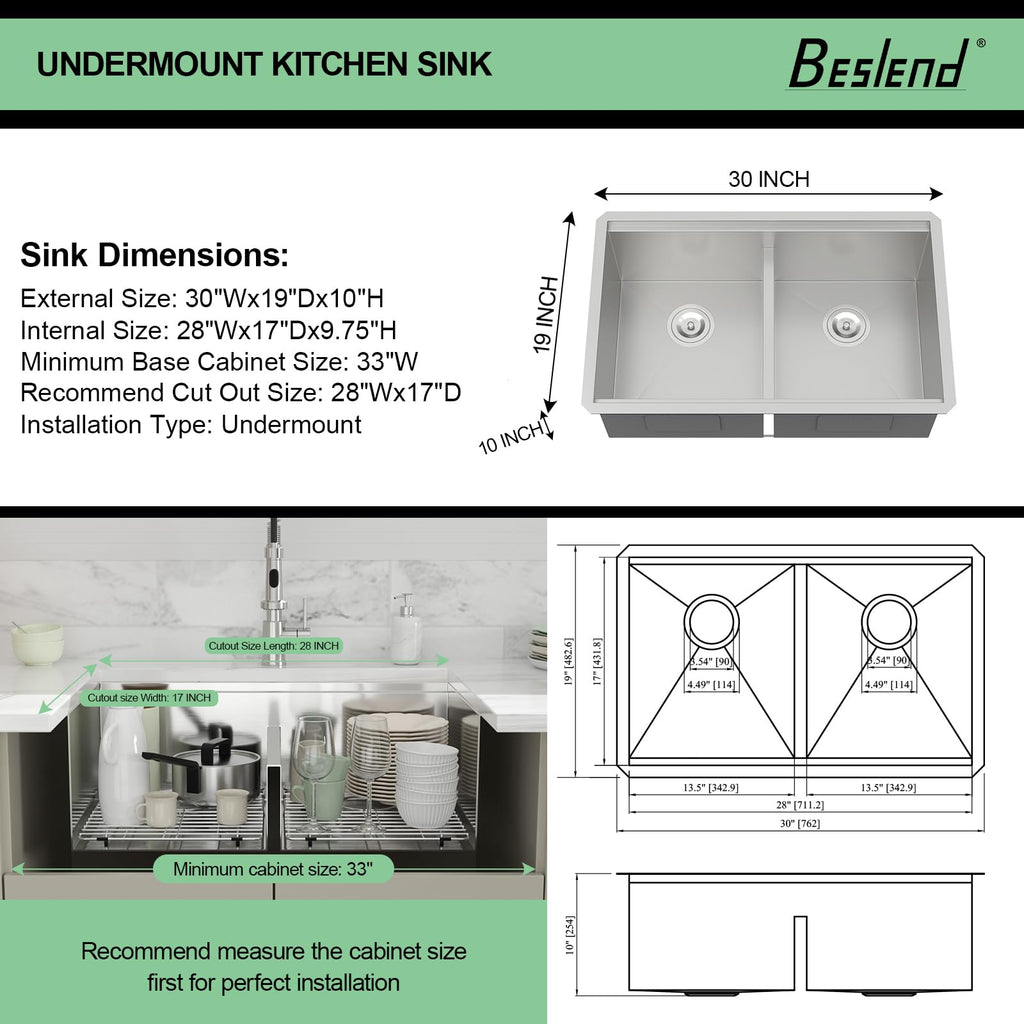30 Undermount Kitchen Sink Double Bowl